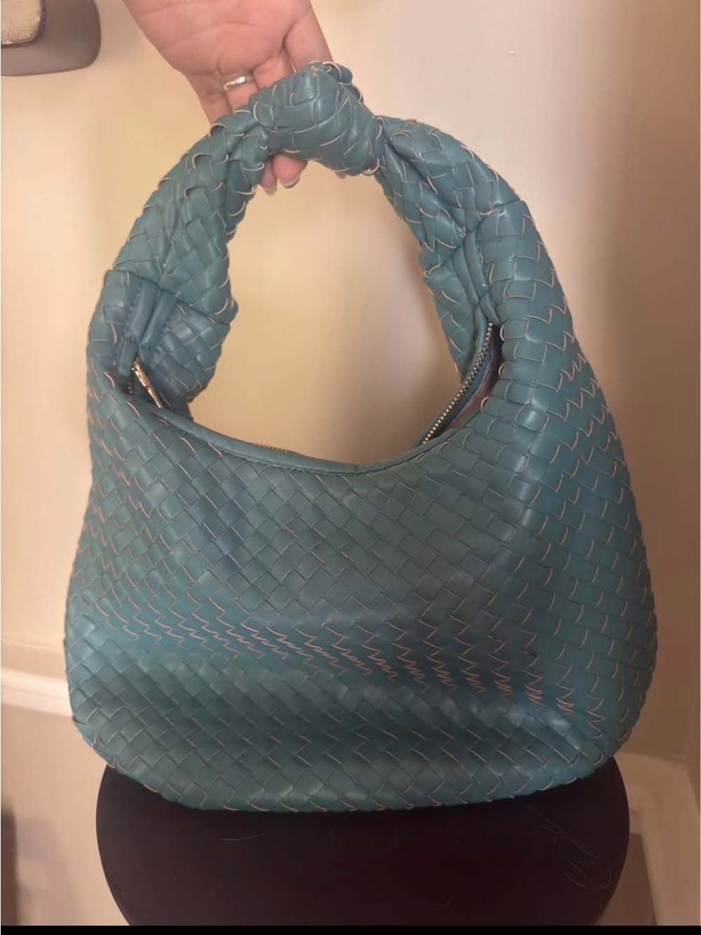 Jen & Co Teal Woven Hobo Bag with Braided Handle